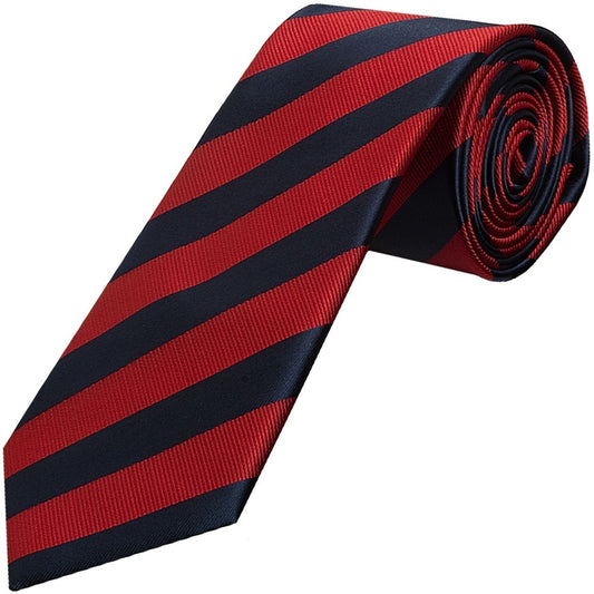 Navy And Red Striped Classic Mens Tie And Pocket Square Set 2