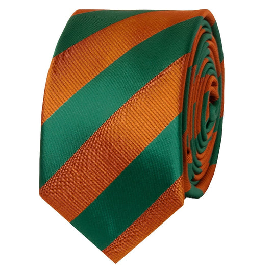 Orange And Green Striped Skinny Mens Tie 2