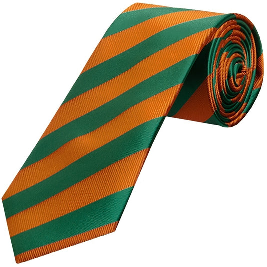 Orange And Green Striped Classic Mens Tie And Pocket Square Set 2