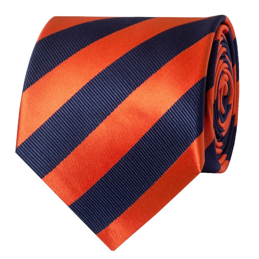 Navy And Orange Striped Classic Mens Tie 2