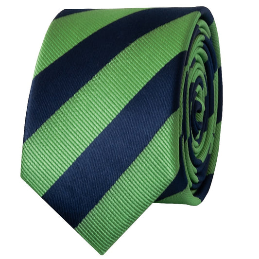 Navy And Lime Striped Skinny Mens Tie 2