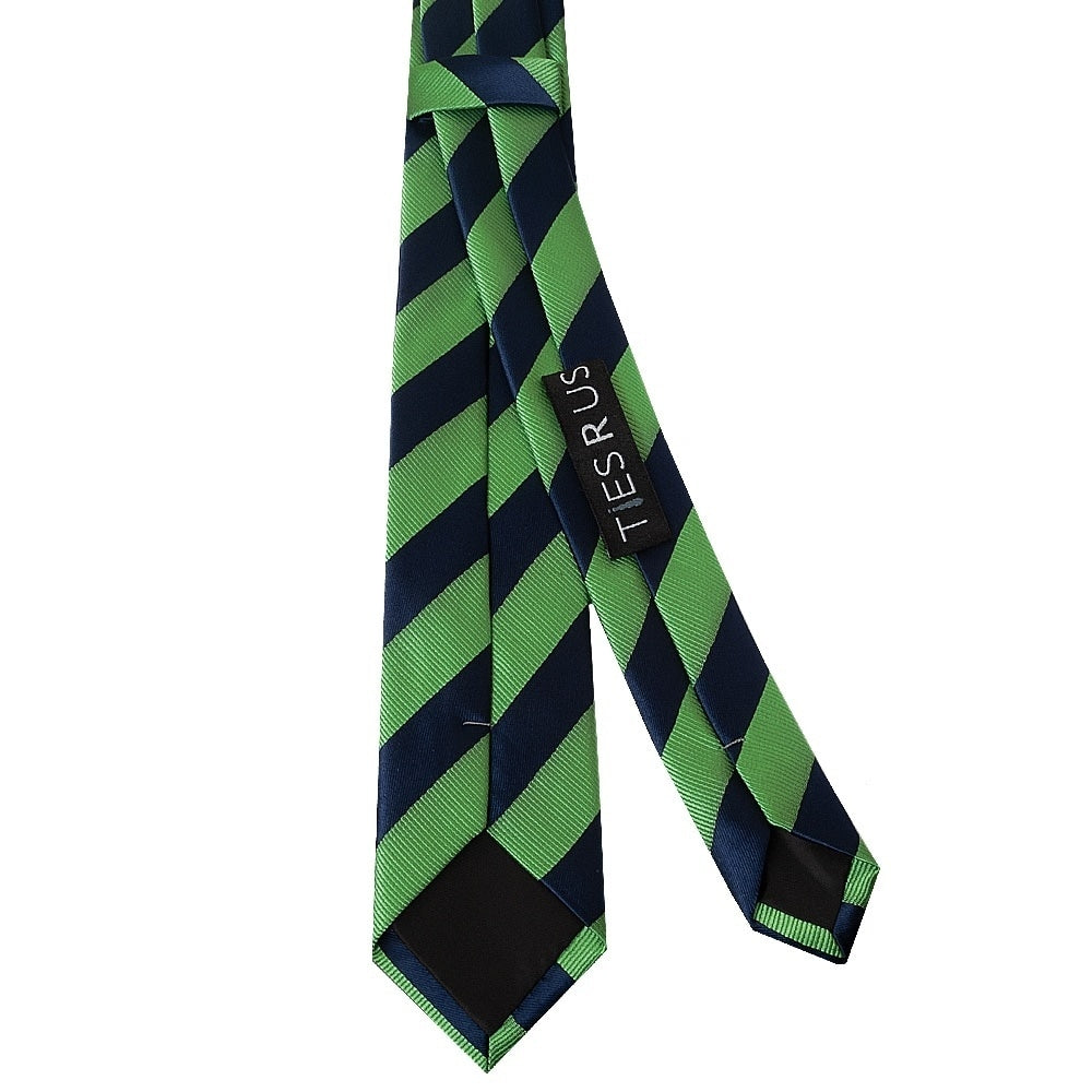 Navy And Lime Striped Skinny Mens Tie And Pocket Square Set 4