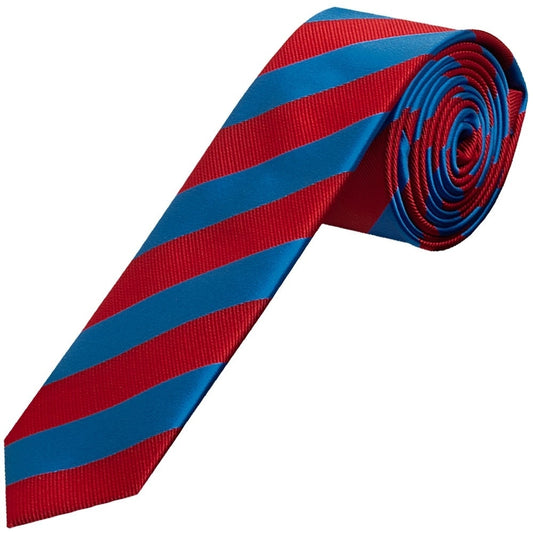 Red And Blue Striped Skinny Mens Tie And Pocket Square Set 2