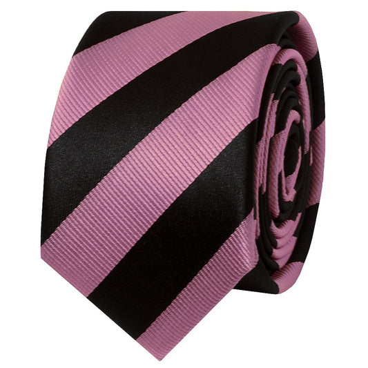 Black And Pink Striped Skinny Mens Tie 2
