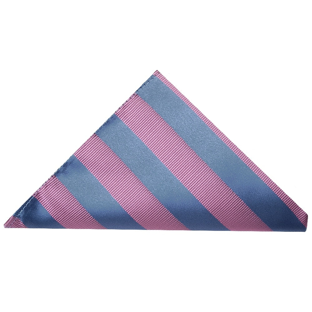 Pink And Light Blue Striped Skinny Mens Tie And Pocket Square Set 3