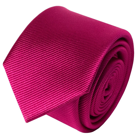 Fuchsia Pink Silk Twill Skinny Mens Tie 2