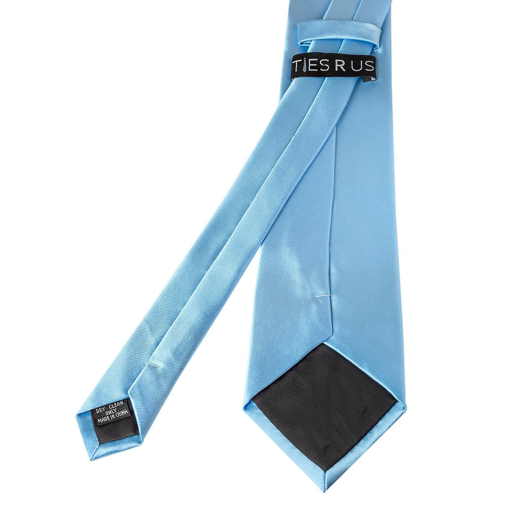 End Of Season Plain Sky Blue Satin Classic Mens Tie 3