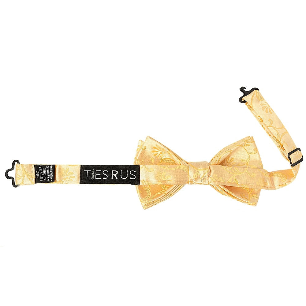 Pre Tied Light Gold Floral Bow Tie Age 8 11 2
