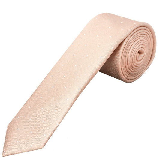 Pink With White Spot Silk Skinny Tie And Pocket Square Set 2