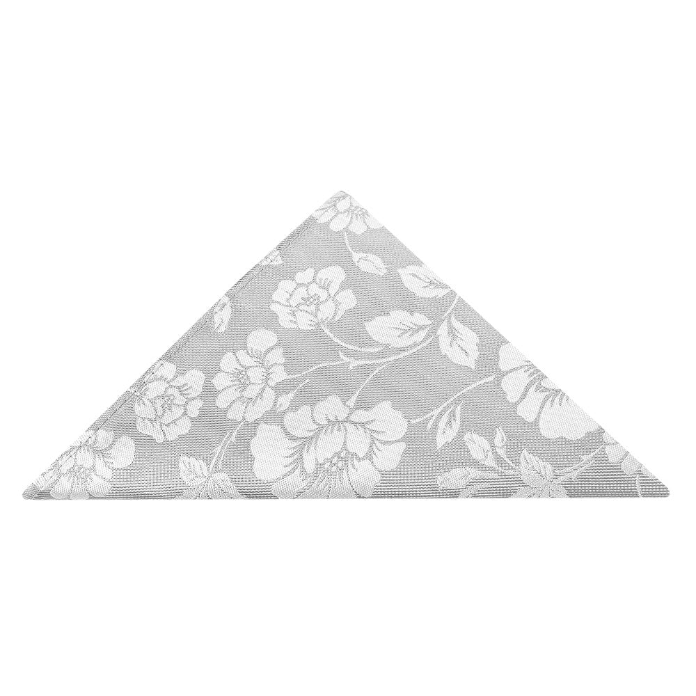Silver With White Floral Silk Pocket Square 1