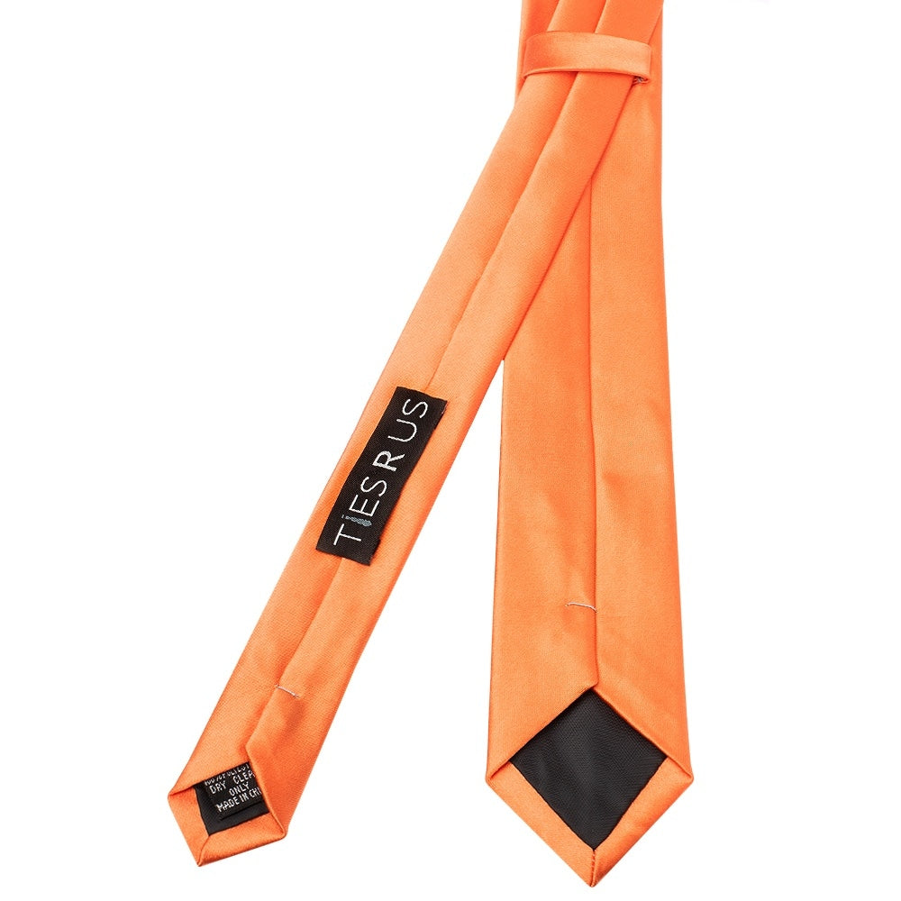 Burnt Orange Satin Skinny Mens Tie 3