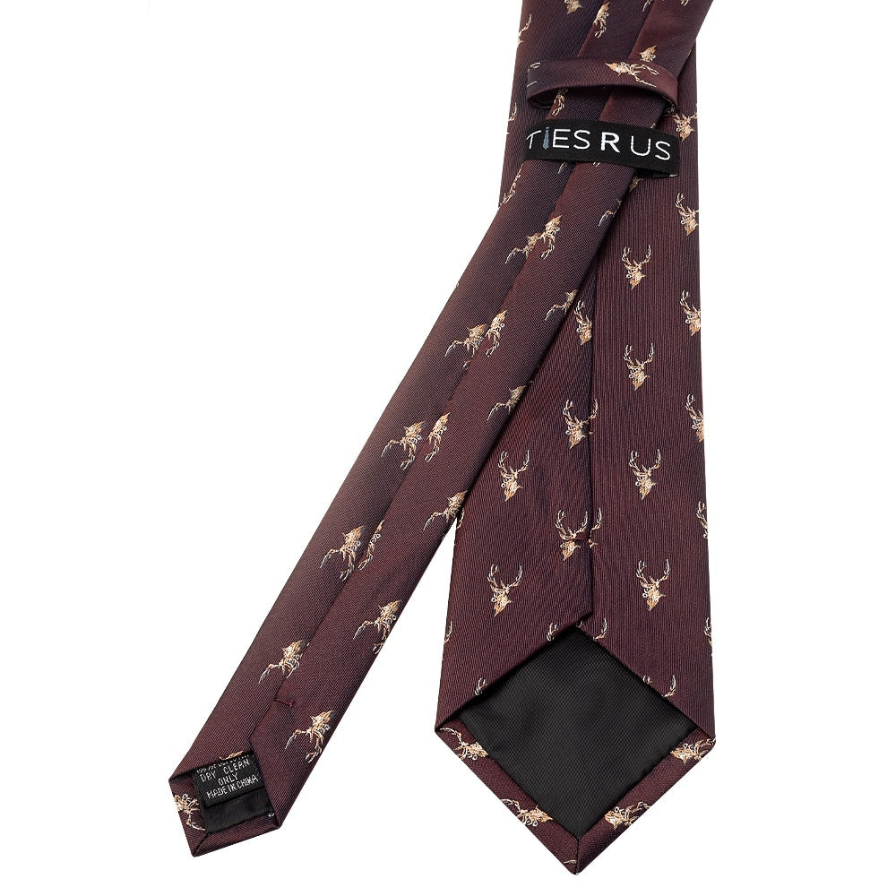 Burgundy Deer Head Classic Mens Tie 3