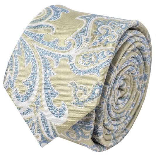 Green And Blue Paisley Skinny Mens Tie 2