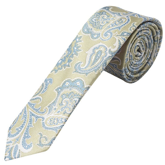 Green And Blue Paisley Skinny Mens Tie And Pocket Square Set 2