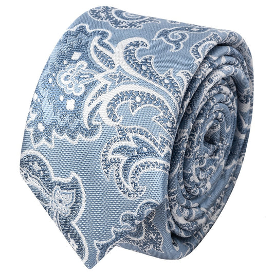 Blue And Silver Paisley Skinny Mens Tie 2