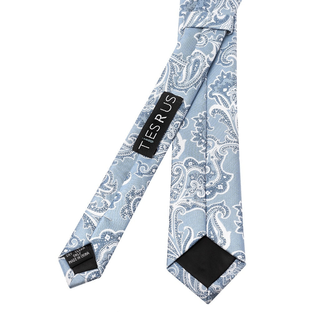 Blue And Silver Paisley Skinny Mens Tie 3