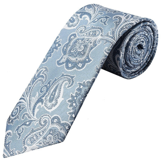 Blue And Silver Paisley Classic Mens Tie And Pocket Square Set 2