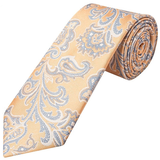 Peach And Blue Paisley Classic Mens Tie And Pocket Square Set 2