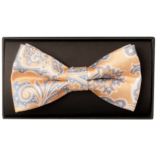 Peach And Blue Paisley Handmade Mens Bow Tie And Pocket Square Set 2