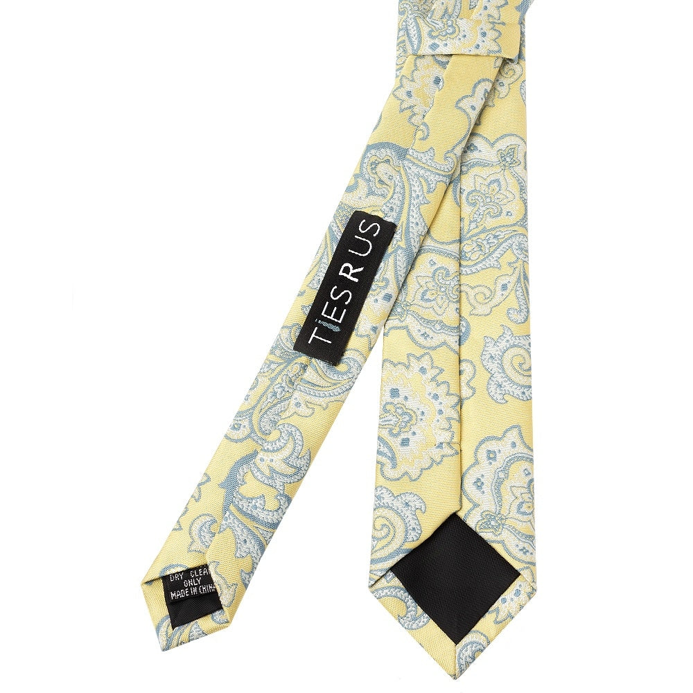 Yellow And Blue Paisley Skinny Mens Tie 3