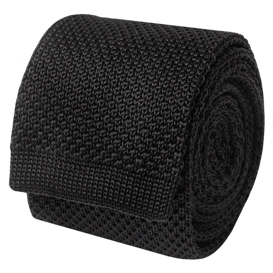 Black Knitted Skinny Mens Tie 2