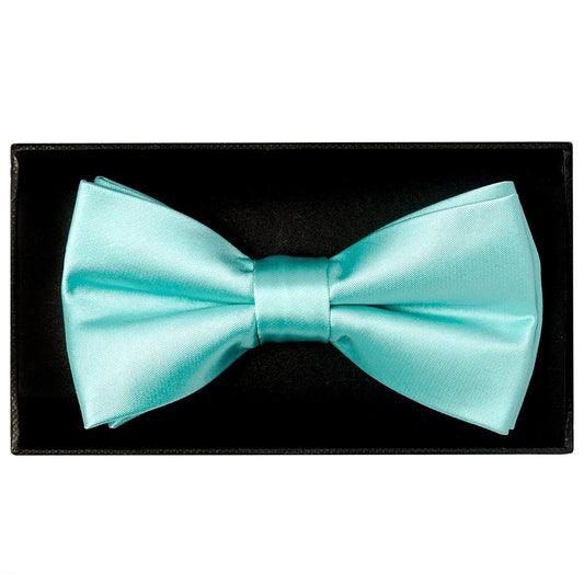 Plain Aqua Handmade Satin Mens Bow Tie And Pocket Square Set 2