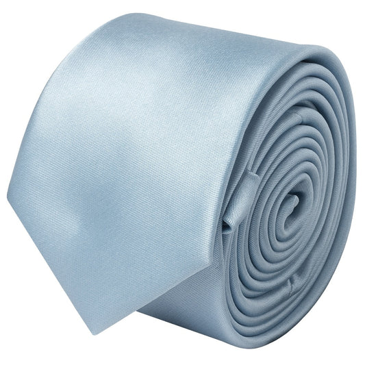 Plain Light Blue Satin Skinny Mens Tie 2