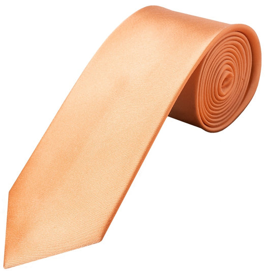 Plain Peach Satin Silk Classic Mens Tie And Pocket Square Set 2