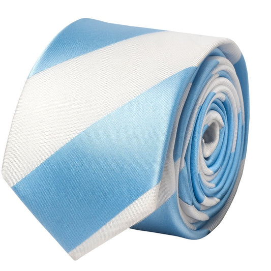 Sky Blue And White Striped Skinny Boys Tie 2