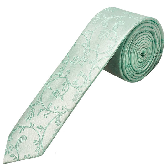 Mint Green Floral Skinny Mens Tie And Pocket Square Set 2