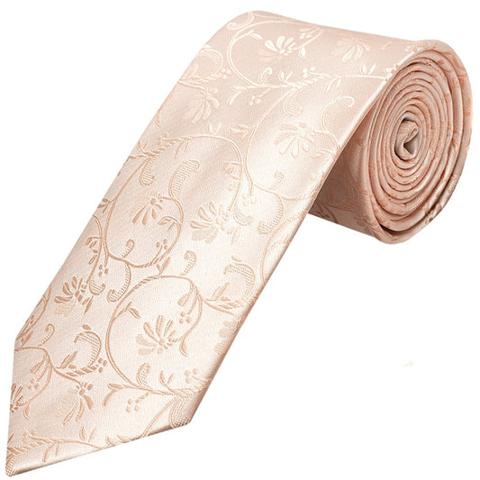 Light Peach Floral Classic Mens Tie And Pocket Square Set 2