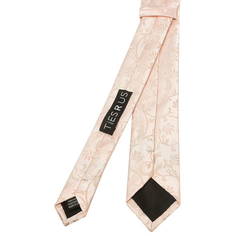 Light Peach Floral Skinny Boys Tie 3