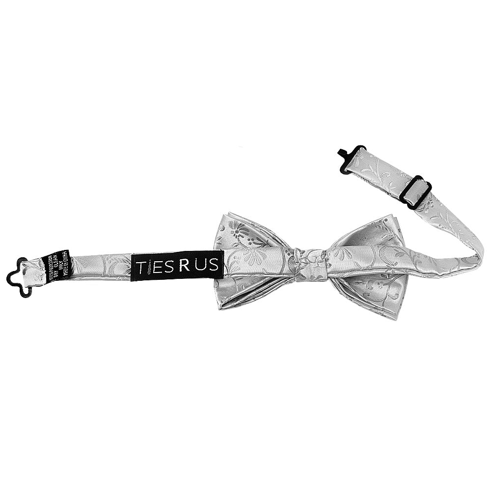 Pre Tied Silver Floral Boys Bow Tie Age 4 7 2