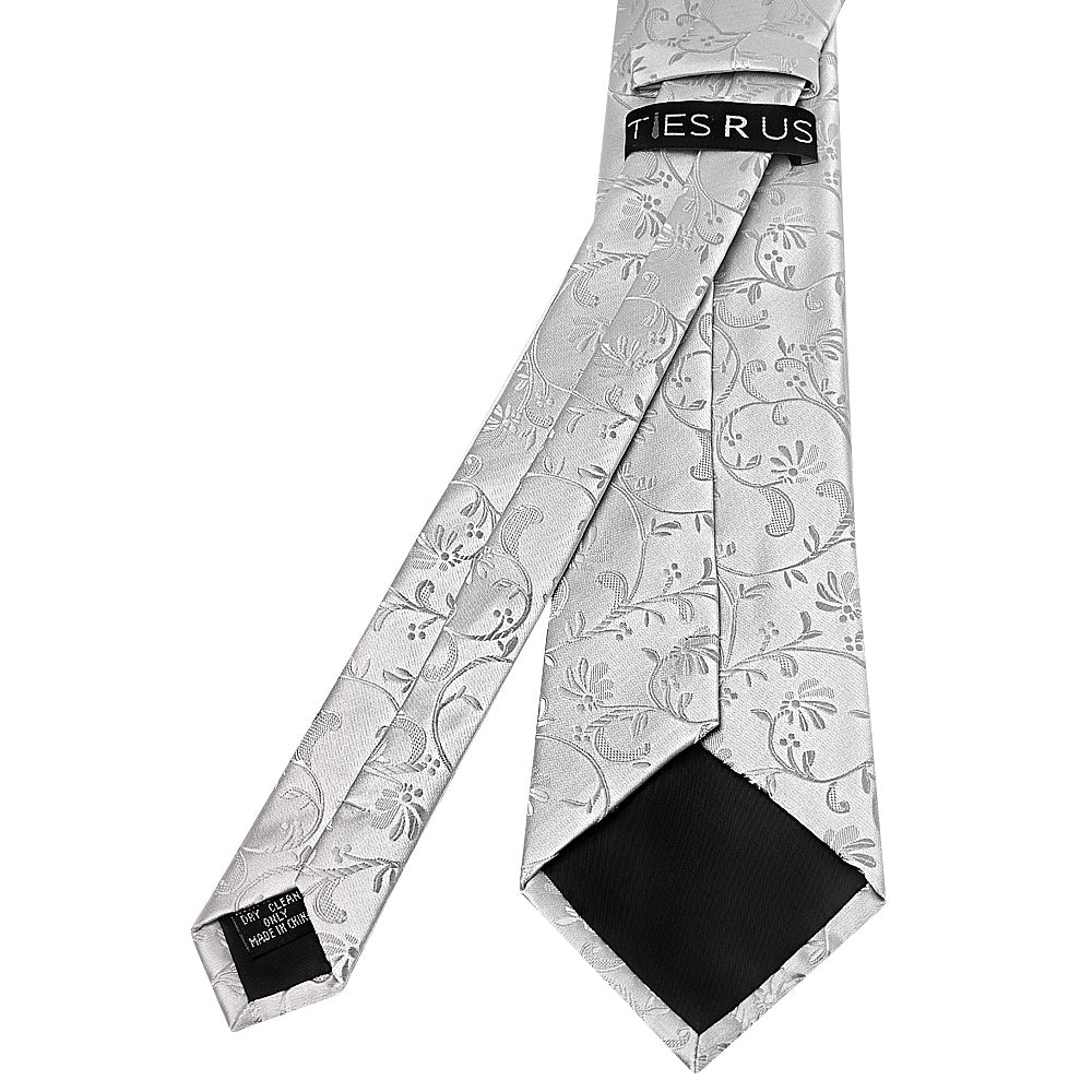 Silver Floral Classic Mens Tie 3