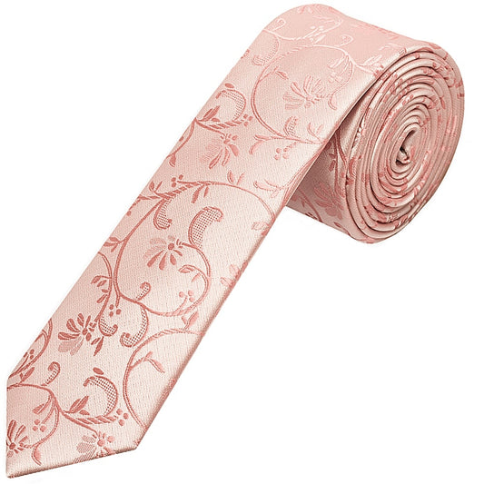 Rose Gold Floral Skinny Boys Tie And Pocket Square Set 2