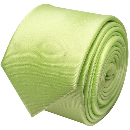 Plain Avocado Green Satin Skinny Mens Tie 2