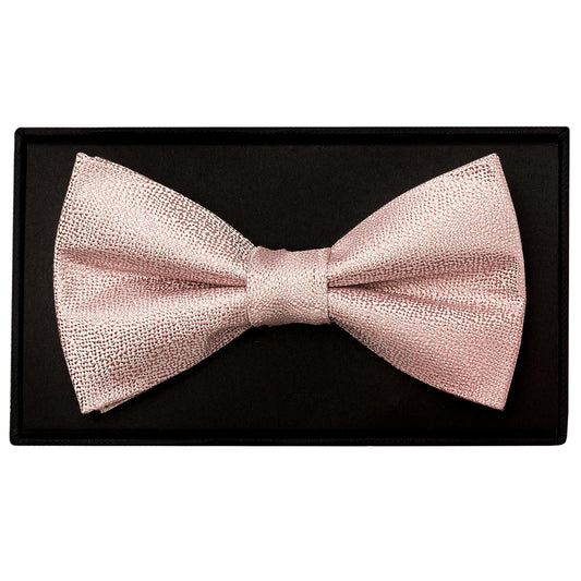 Plain Rose Gold Textured Silk Mens Bow Tie And Pocket Square Set 2