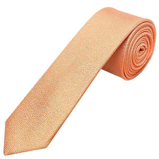 Plain Peach Textured Silk Skinny Boys Tie And Pocket Square Set 2