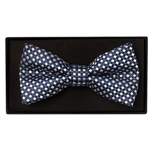 Navy Diamond Neat Mens Bow Tie And Pocket Square Set 2