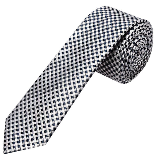 Silver Diamond Neat Skinny Mens Tie and Pocket Square Set