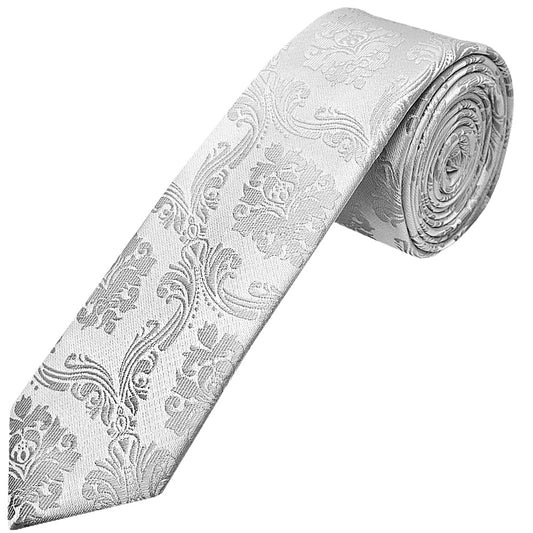 Silver Paisley Skinny Mens Tie And Pocket Square Set 2