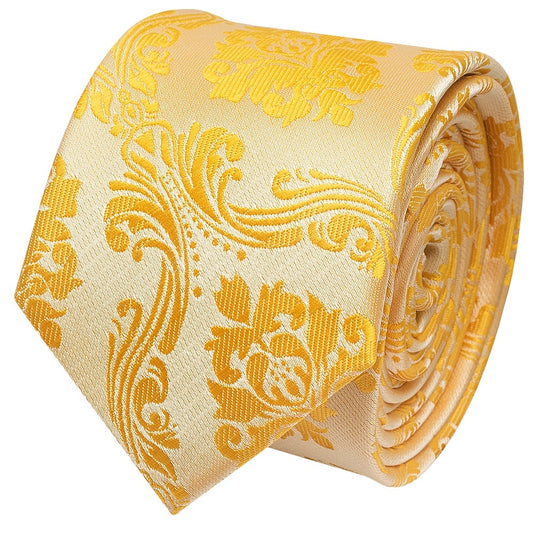Bright Yellow Paisley Skinny Mens Tie 2