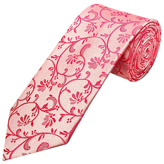 Light Coral Pink Floral Classic Mens Tie And Pocket Square Set 2