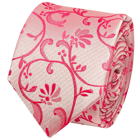 Light Coral Pink Floral Skinny Mens Tie 2