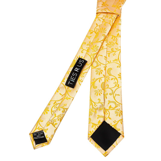 Bright Yellow Floral Skinny Mens Tie 3