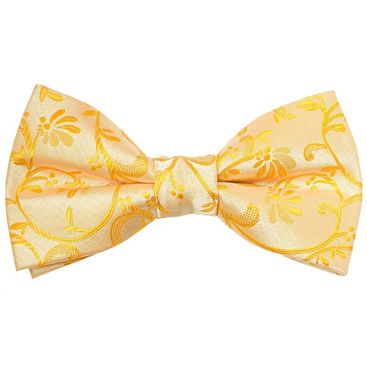 Pre Tied Bright Yellow Floral Boys Bow Tie And Pocket Square Set 2