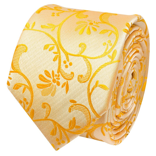Bright Yellow Floral Skinny Boys Tie 2