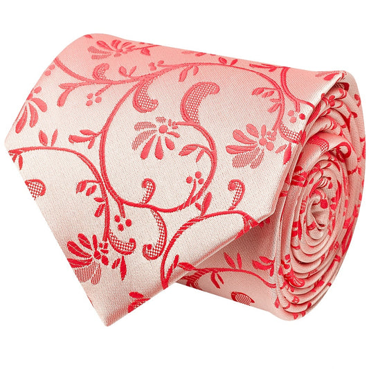 Coral Pink Floral Classic Mens Tie 2