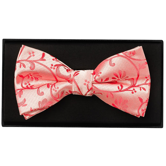 Coral Floral Handmade Mens Bow Tie And Pocket Square Set 2