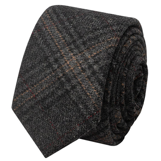 Dark Grey Check Tweed Skinny Mens Tie 2